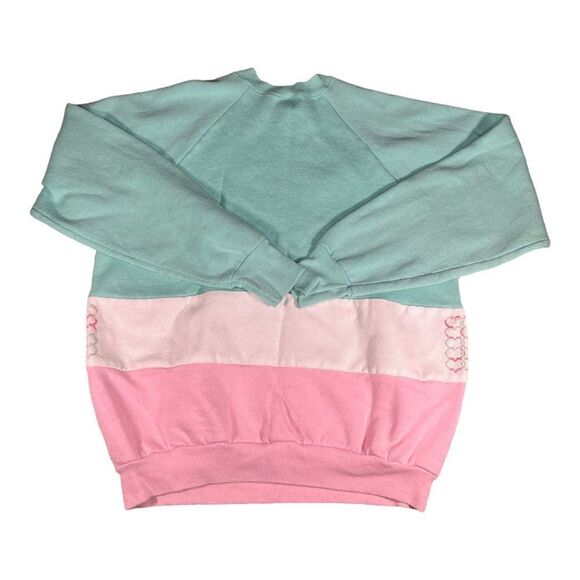 Vintage 90s crewneck sweater dopamine colorblock embroidered large pink - Picture 4 of 11